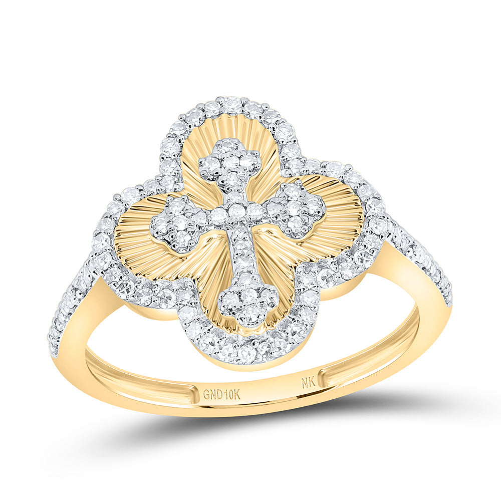 1/3 CTW-NAT DIA NK FASHION CLOVER CROSS RING Daisy Joyeria