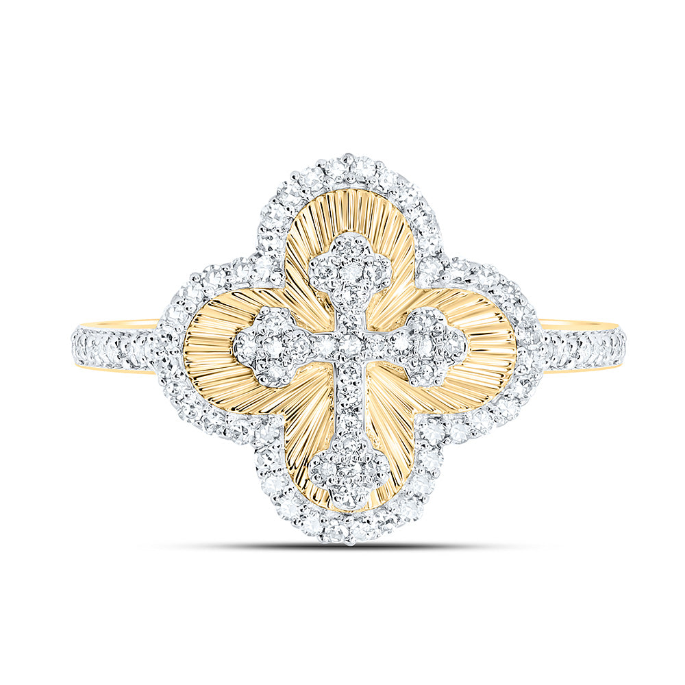 1/3 CTW-NAT DIA NK FASHION CLOVER CROSS RING Daisy Joyeria