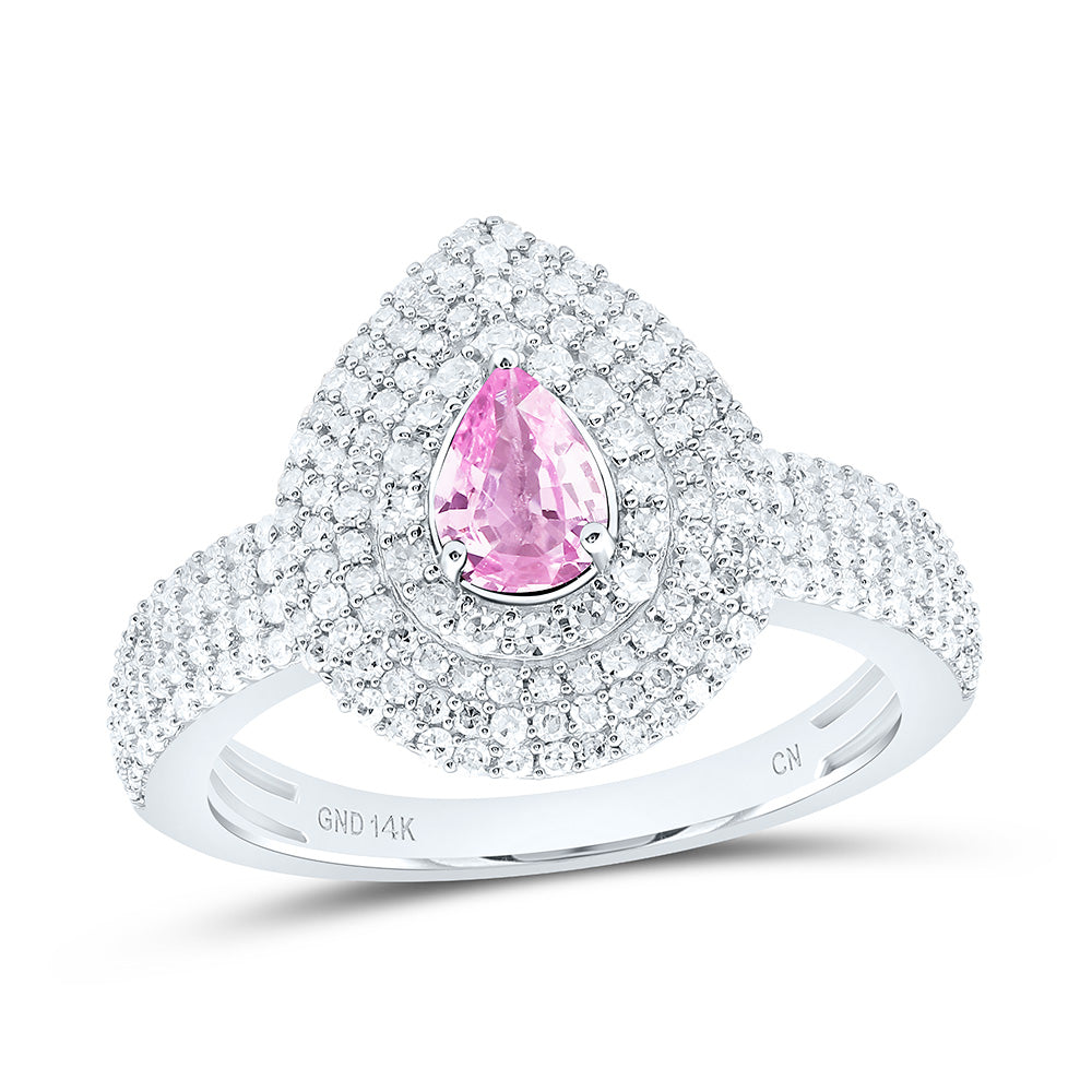 5/8CTW-NAT DIA CN 6X4MM PS-PINK SAPP NAT GEM PEAR RING Daisy Joyeria