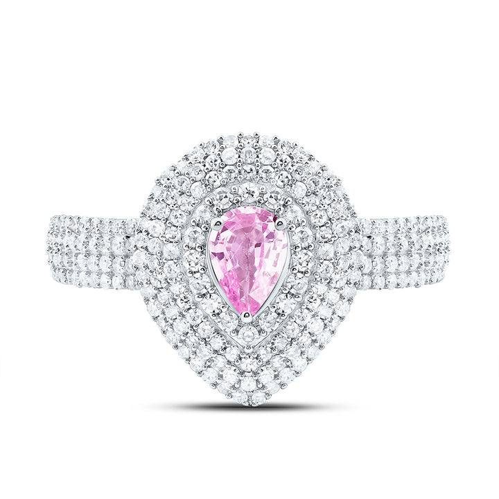5/8CTW-NAT DIA CN 6X4MM PS-PINK SAPP NAT GEM PEAR RING Daisy Joyeria