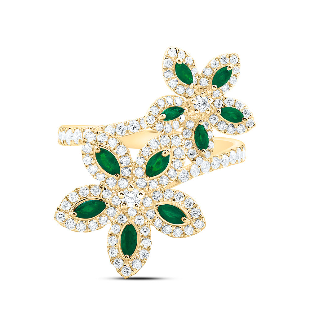 3/4CTW-NAT DIA ANA M 1/2CT-MQ-EM NAT GEM FLOWER RING Daisy Joyeria