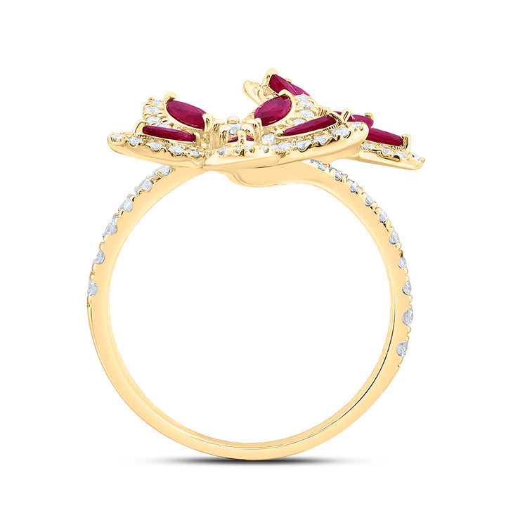 3/4CTW-NAT DIA ANA M 1/2CT-MQ-RU NAT GEM FLOWER RING Daisy Joyeria