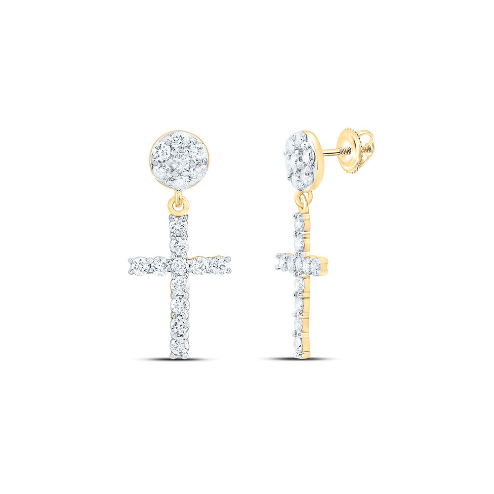 1CTW-NAT DIA NK FASHION CROSS DANGLING EARRING Daisy Joyeria