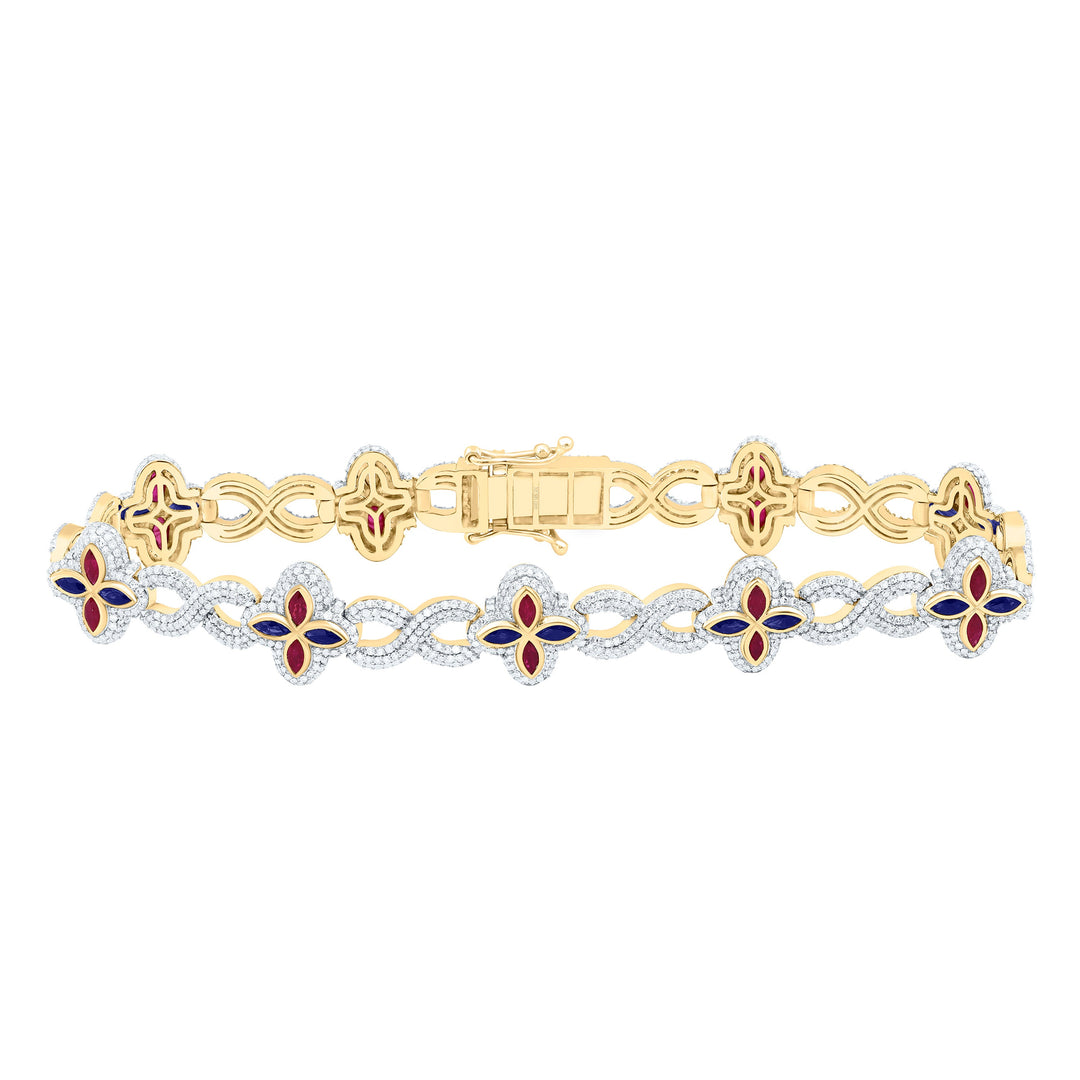 4 7/8CTW-NAT DIA NK 1 5/8CT-MQ-RU, 1 7/8CT-MQ-BS, NAT GEM INFINITY CLOVER MENS BRACELET (8 INCH) Daisy Joyeria
