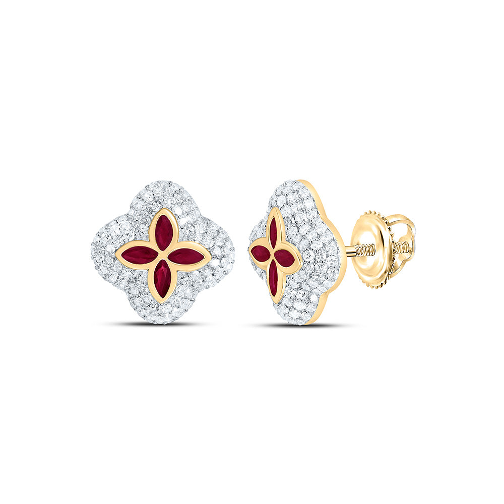 5/8CTW-NAT DIA CN 1/3CT-MQ-RU NAT GEM CLOVER EARRING Daisy Joyeria
