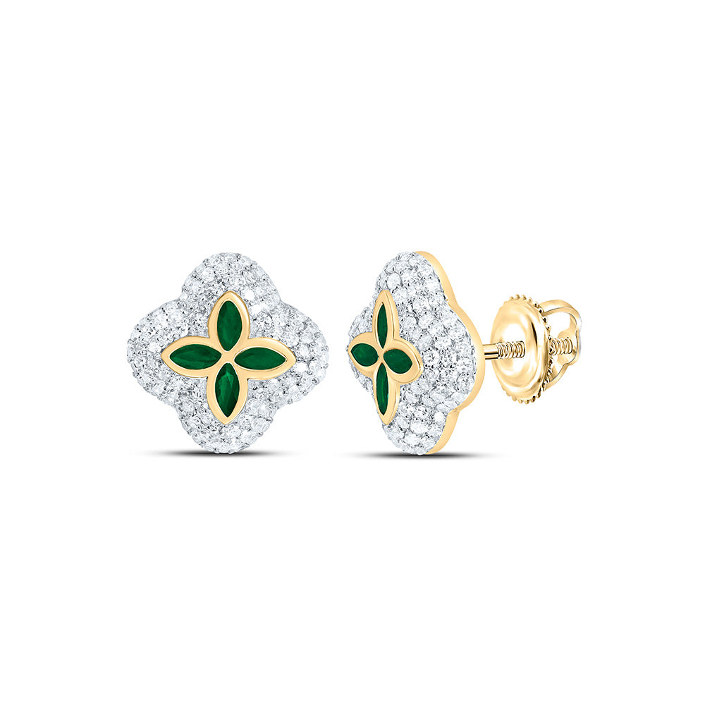 5/8CTW-NAT DIA CN 1/3CT-MQ-EM NAT GEM CLOVER EARRING Daisy Joyeria