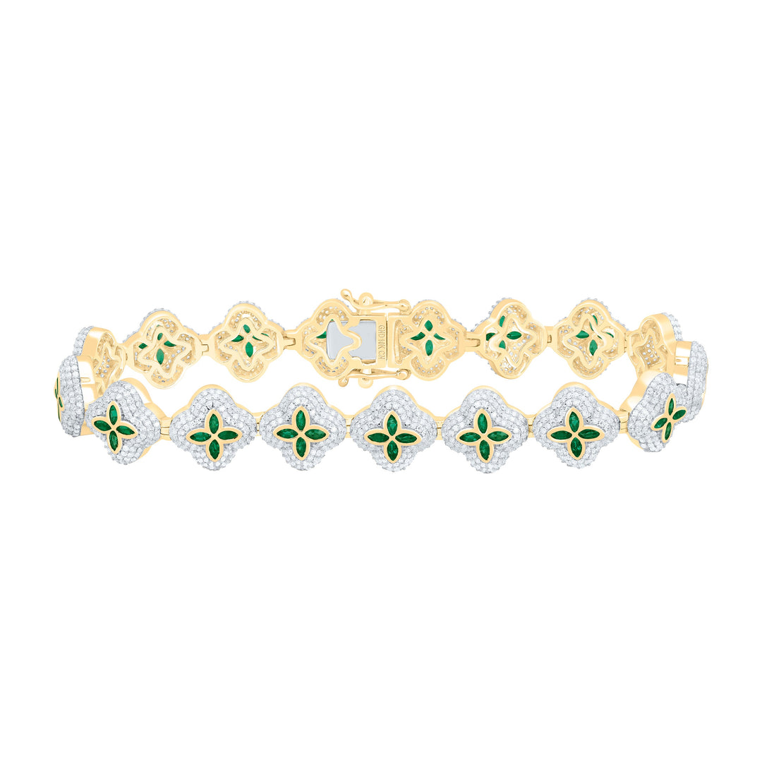 4 1/4CTW-NAT DIA CN 2 1/3CT-MQ-EM NAT GEM CLOVER MENS BRACELET (8 INCH) Daisy Joyeria