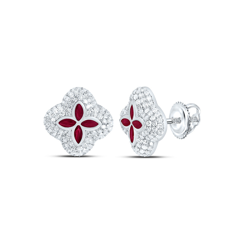 5/8CTW-NAT DIA CN 1/3CT-MQ-RUBY NAT GEM CLOVER EARRING Daisy Joyeria