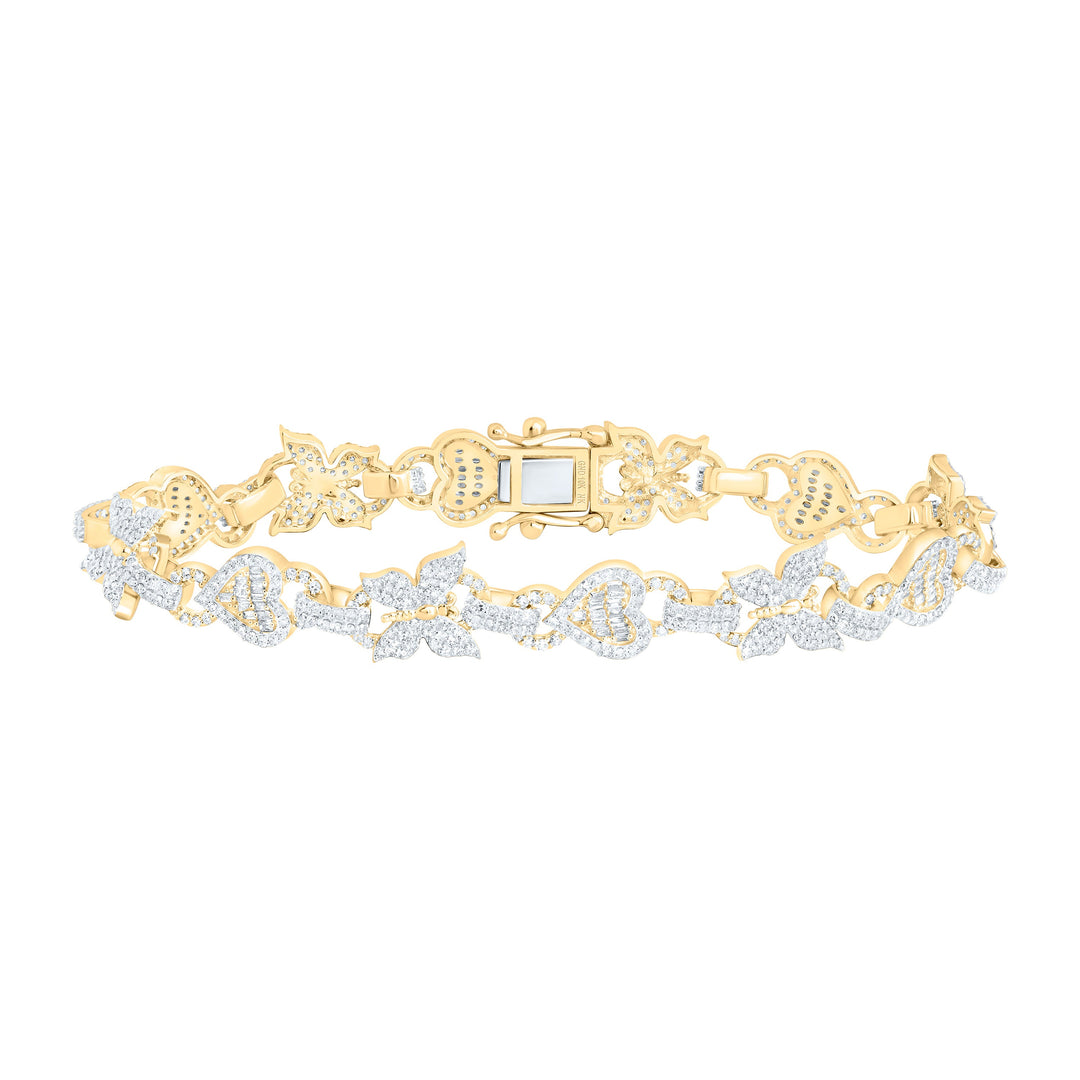 3CTW-NAT DIA NK FASHION BUTTERFLY HEART BRACELET (7 INCH) Daisy Joyeria