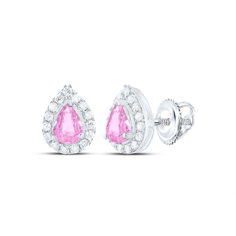 1/10CTW-NAT DIA CN 4X3MM PS-PINK SAPP NAT GEM PEAR EARRING Daisy Joyeria