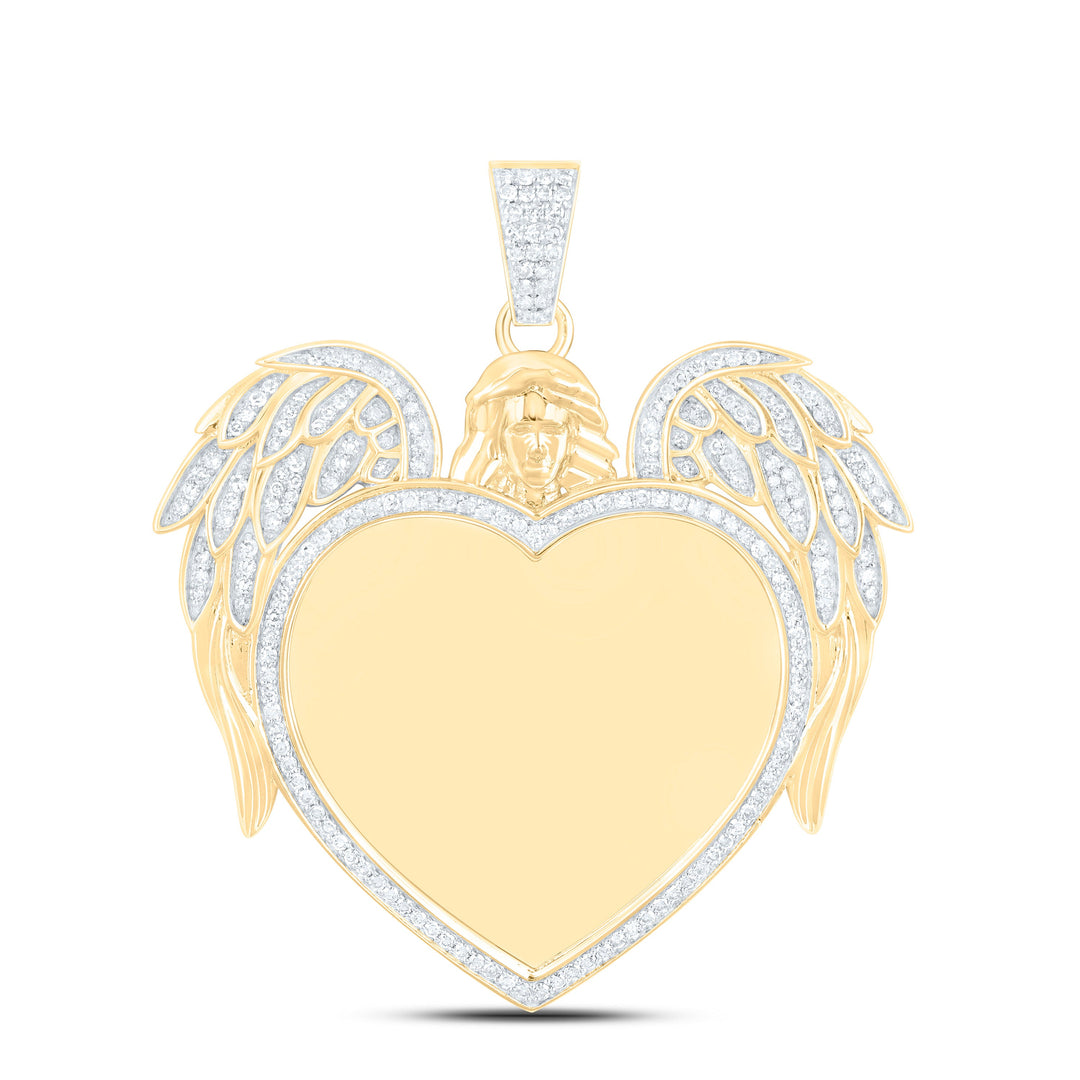 3/4CTW-NAT DIA NK FASHION ANGLE WING HEART MEMORY PENDANT Daisy Joyeria