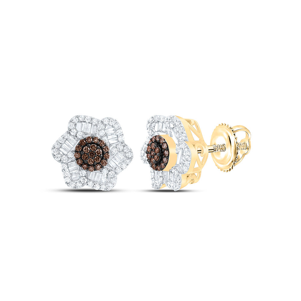 5/8CTW-NAT DIA CN COGNAC NATURAL FLOWER EARRING Daisy Joyeria