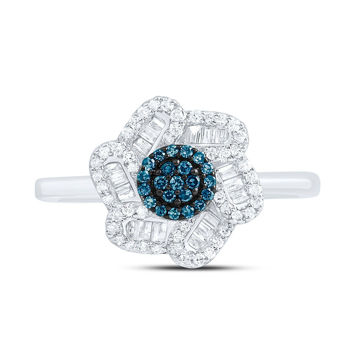 1/3CTW-NAT DIA CN BLUE DIAMOND FLOWER RING Daisy Joyeria