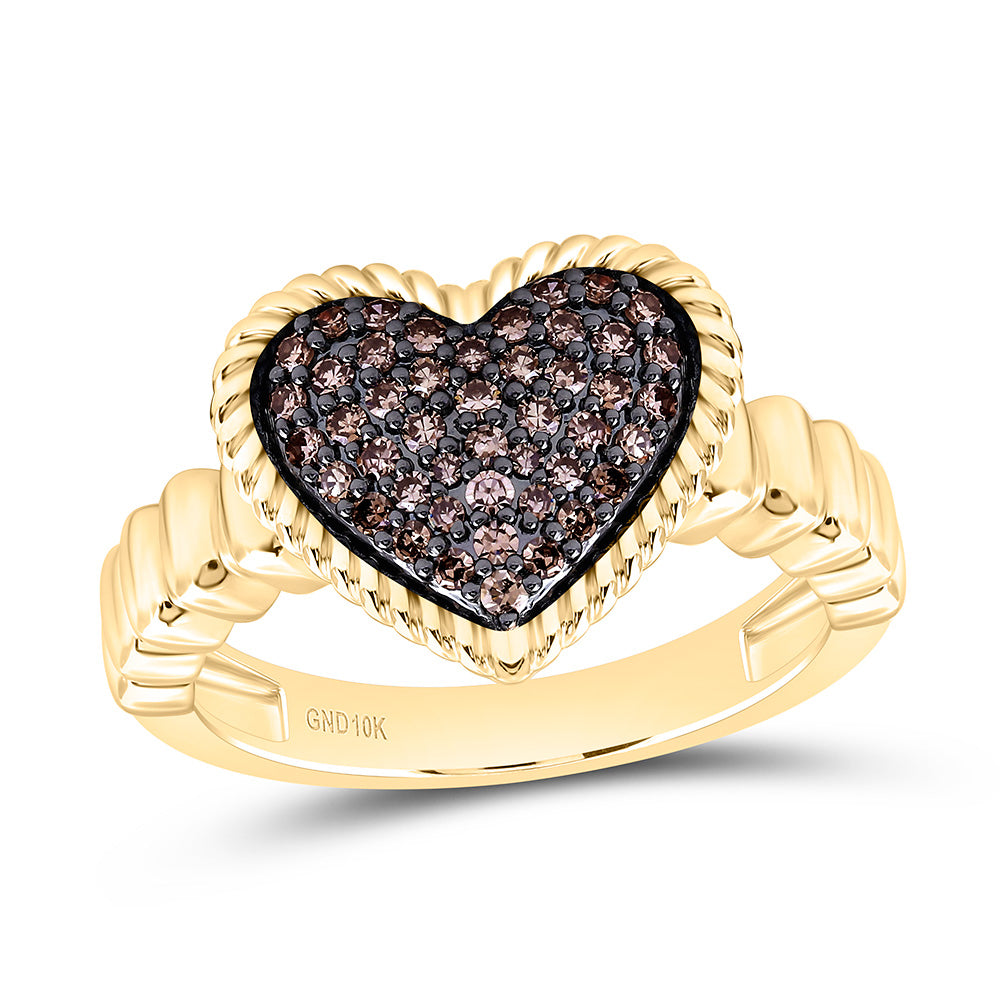 1/4CTW-NAT DIA FASHION COGNAC NATURAL HEART RING Daisy Joyeria