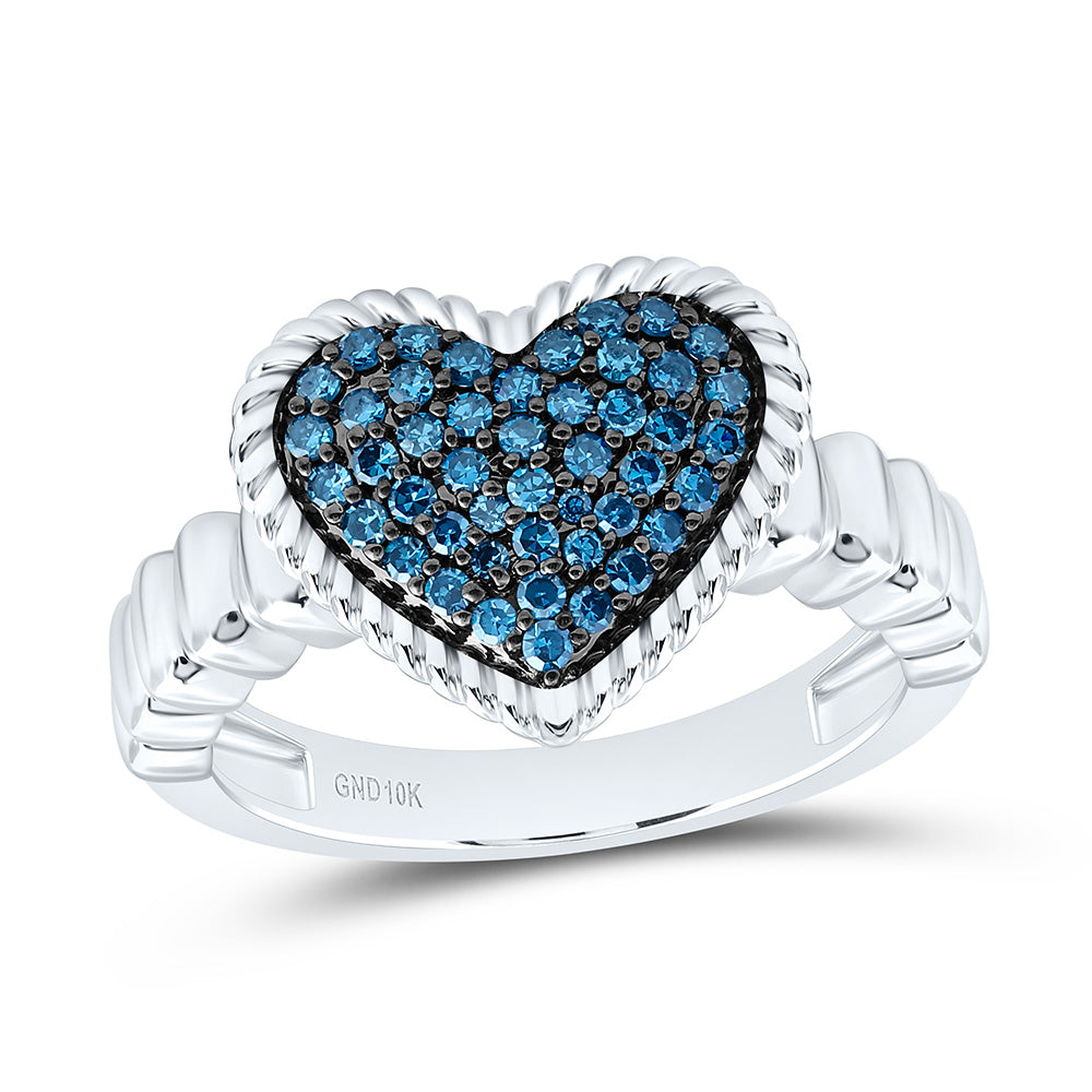 1/4CTW-NAT DIA FASHION BLUE DIA HEART RING Daisy Joyeria