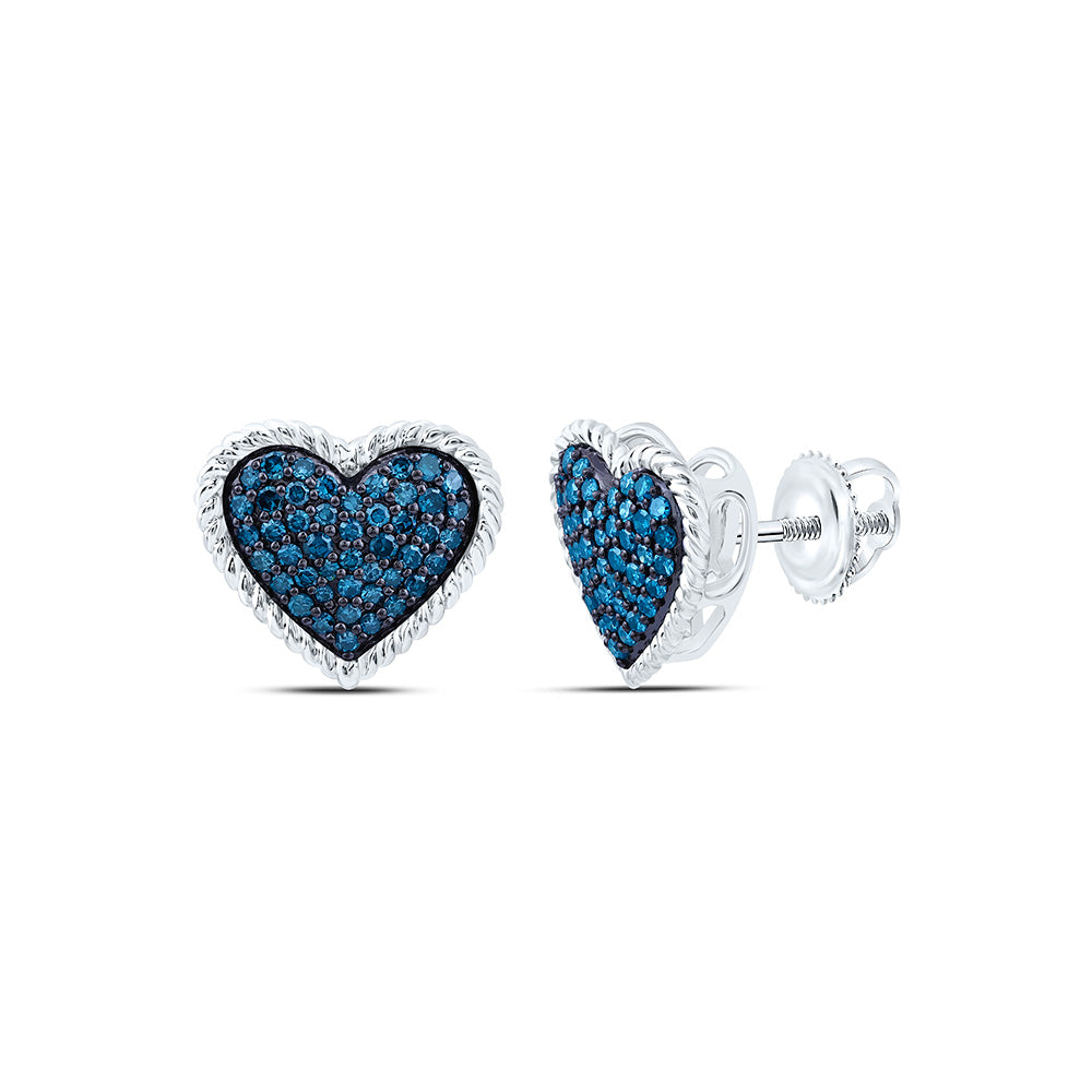 3/8CTW-NAT DIA FASHION BLUE DIA HEART EARRING Daisy Joyeria