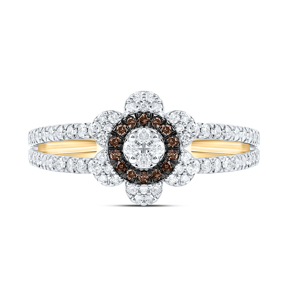 3/8CTW-NAT DIA CN FASHION COGNAC NATURAL FLOWER RING Daisy Joyeria