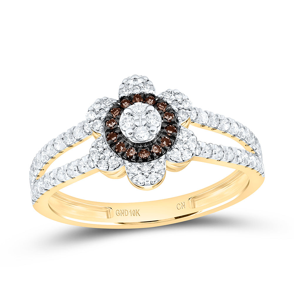 3/8CTW-NAT DIA CN FASHION COGNAC NATURAL FLOWER RING Daisy Joyeria