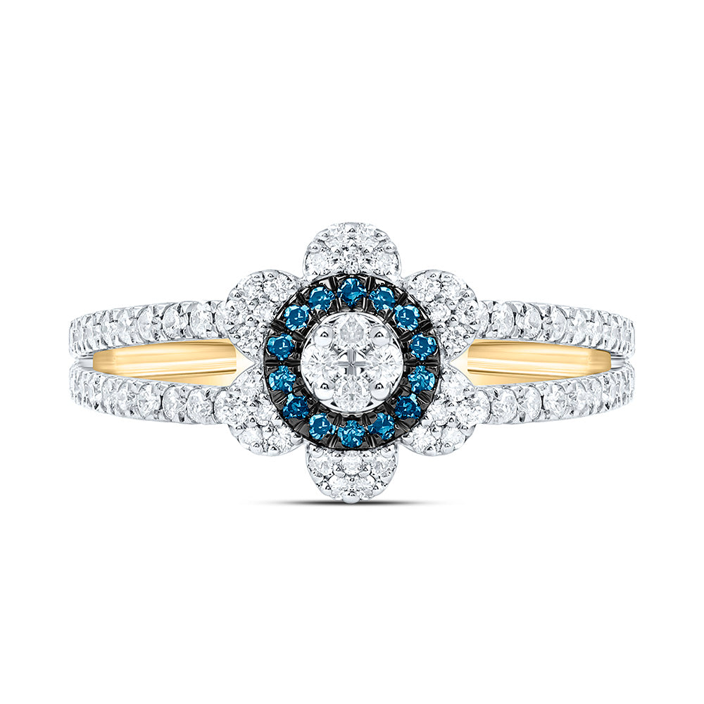 3/8CTW-NAT DIA CN BLUE NATURAL DIAMOND  FLOWER RING Daisy Joyeria
