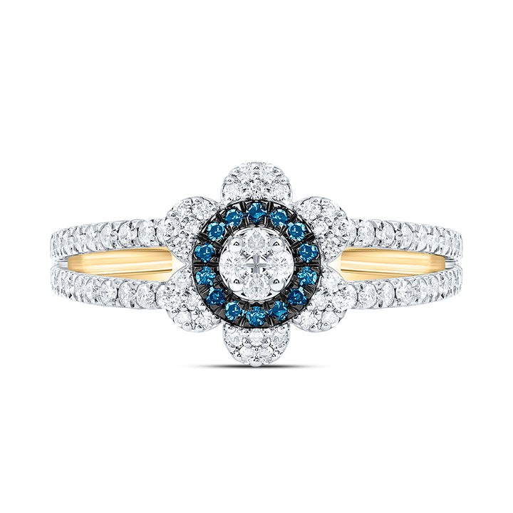 3/8CTW-NAT DIA CN BLUE NATURAL DIAMOND  FLOWER RING Daisy Joyeria