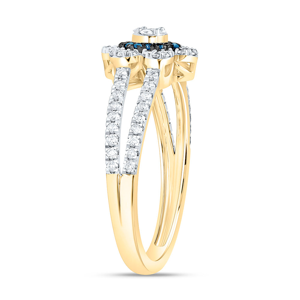 3/8CTW-NAT DIA CN BLUE NATURAL DIAMOND  FLOWER RING Daisy Joyeria
