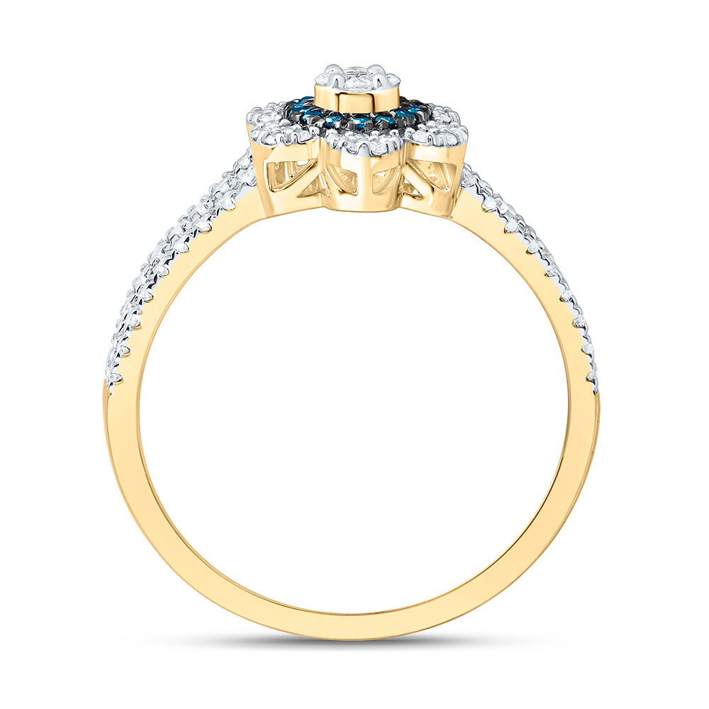 3/8CTW-NAT DIA CN BLUE NATURAL DIAMOND  FLOWER RING Daisy Joyeria