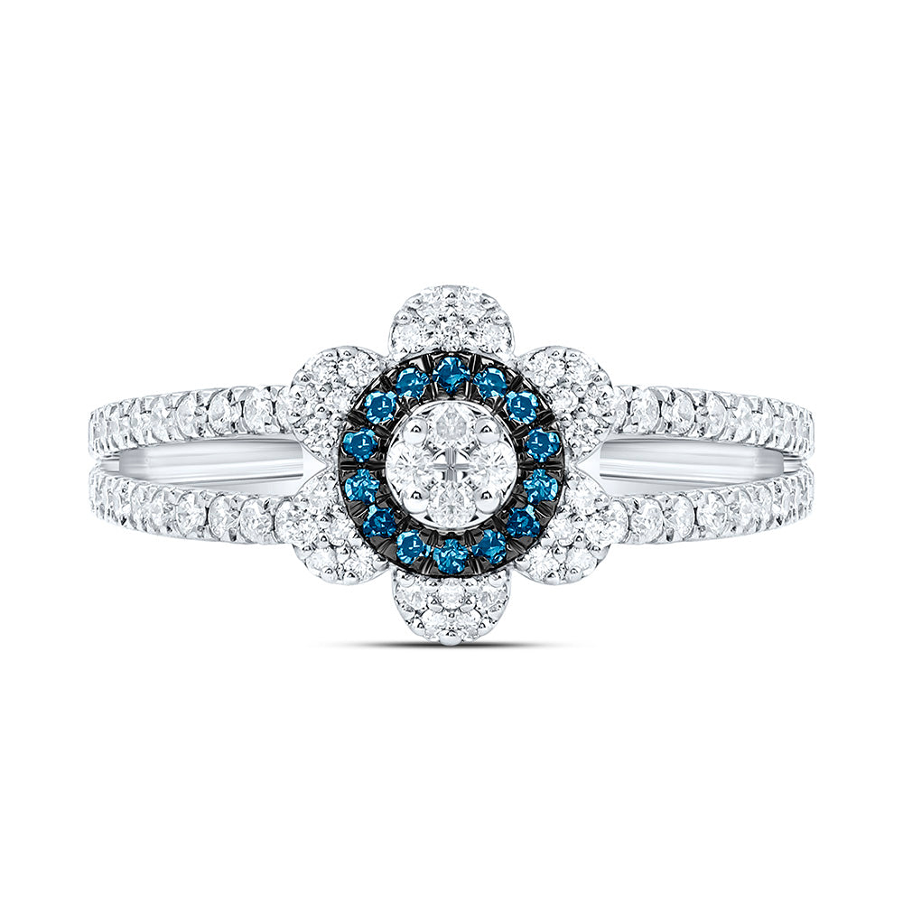 3/8CTW-NAT DIA CN BLUE NATURAL DIAMOND FLOWER RING Daisy Joyeria