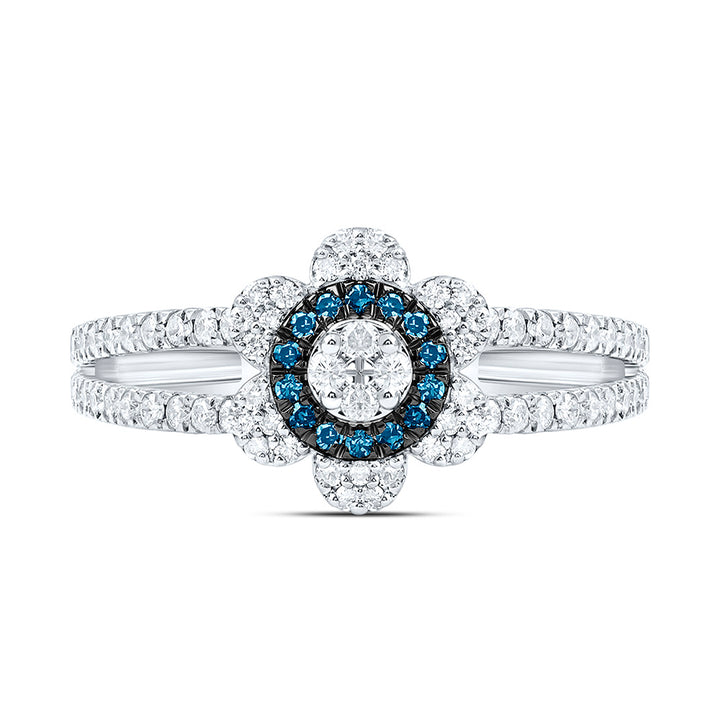 3/8CTW-NAT DIA CN BLUE NATURAL DIAMOND FLOWER RING Daisy Joyeria