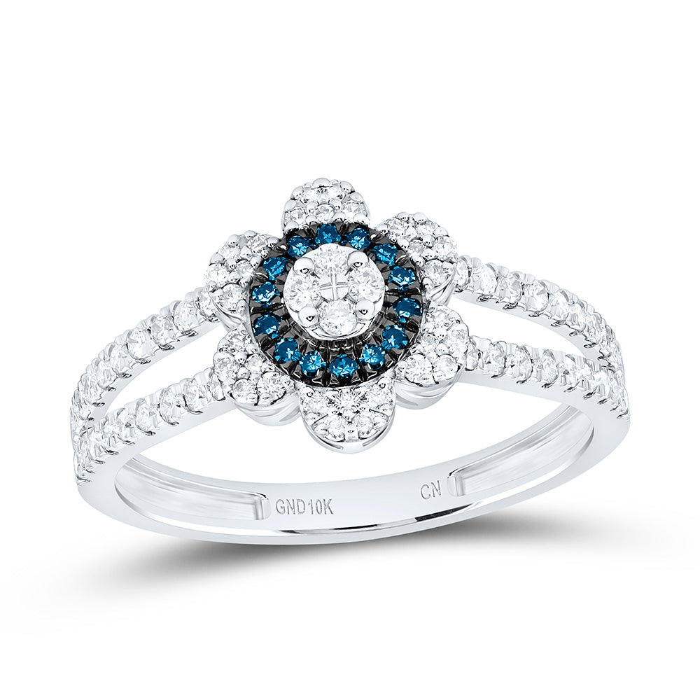 3/8CTW-NAT DIA CN BLUE NATURAL DIAMOND FLOWER RING Daisy Joyeria
