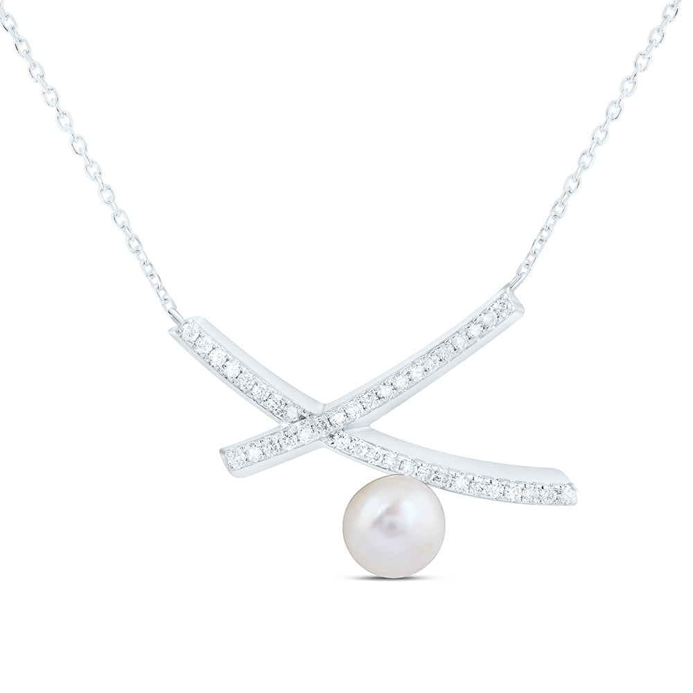 1/6CTW-NAT DIA ANA M 5MM-PEARL FASHION NECKLACE (18 INCH) Daisy Joyeria