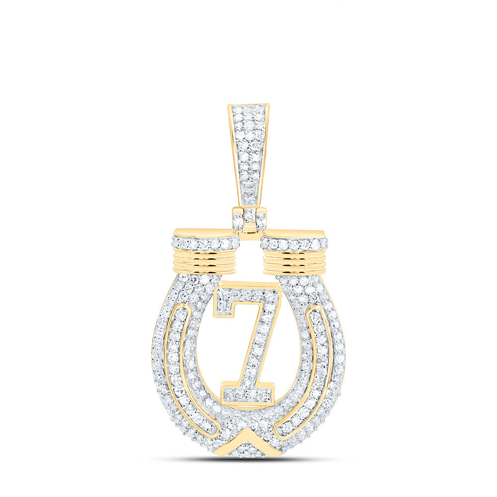5/8CTW-NAT DIA NK LUCKY 7 HORSE SHOE MENS CHARM Daisy Joyeria