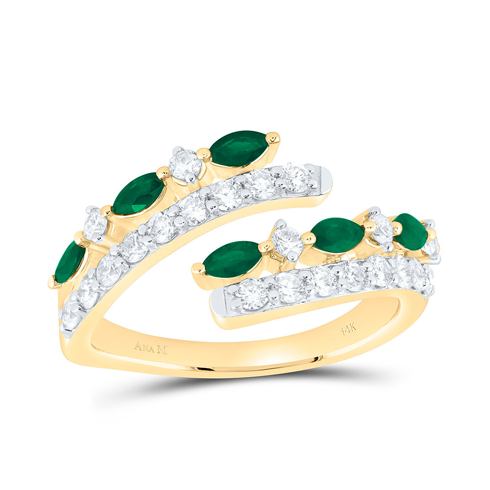 5/8CTW-NAT DIA ANA M 1/2CT-MQ-EMERALD NATURAL GEM CUFF RING Daisy Joyeria