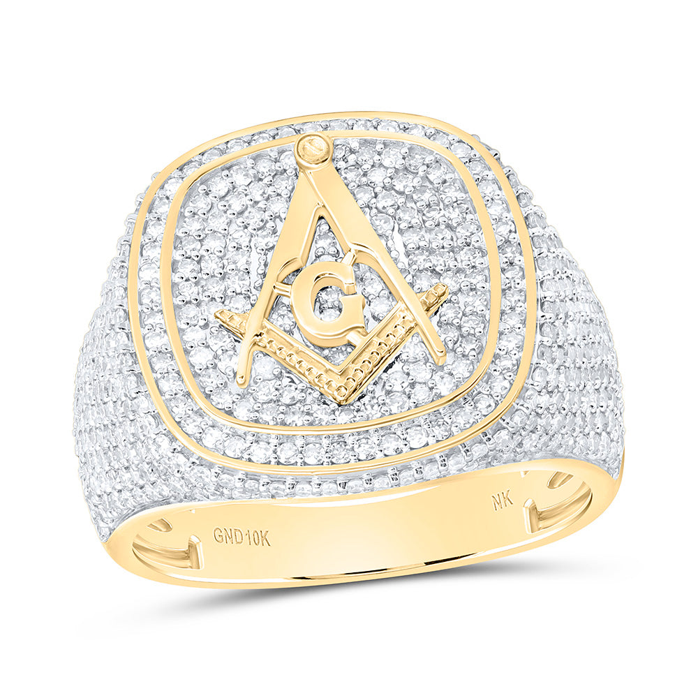 1 5/8CTW-NAT DIA NK MASSONIC CUSHION MENS RING Daisy Joyeria
