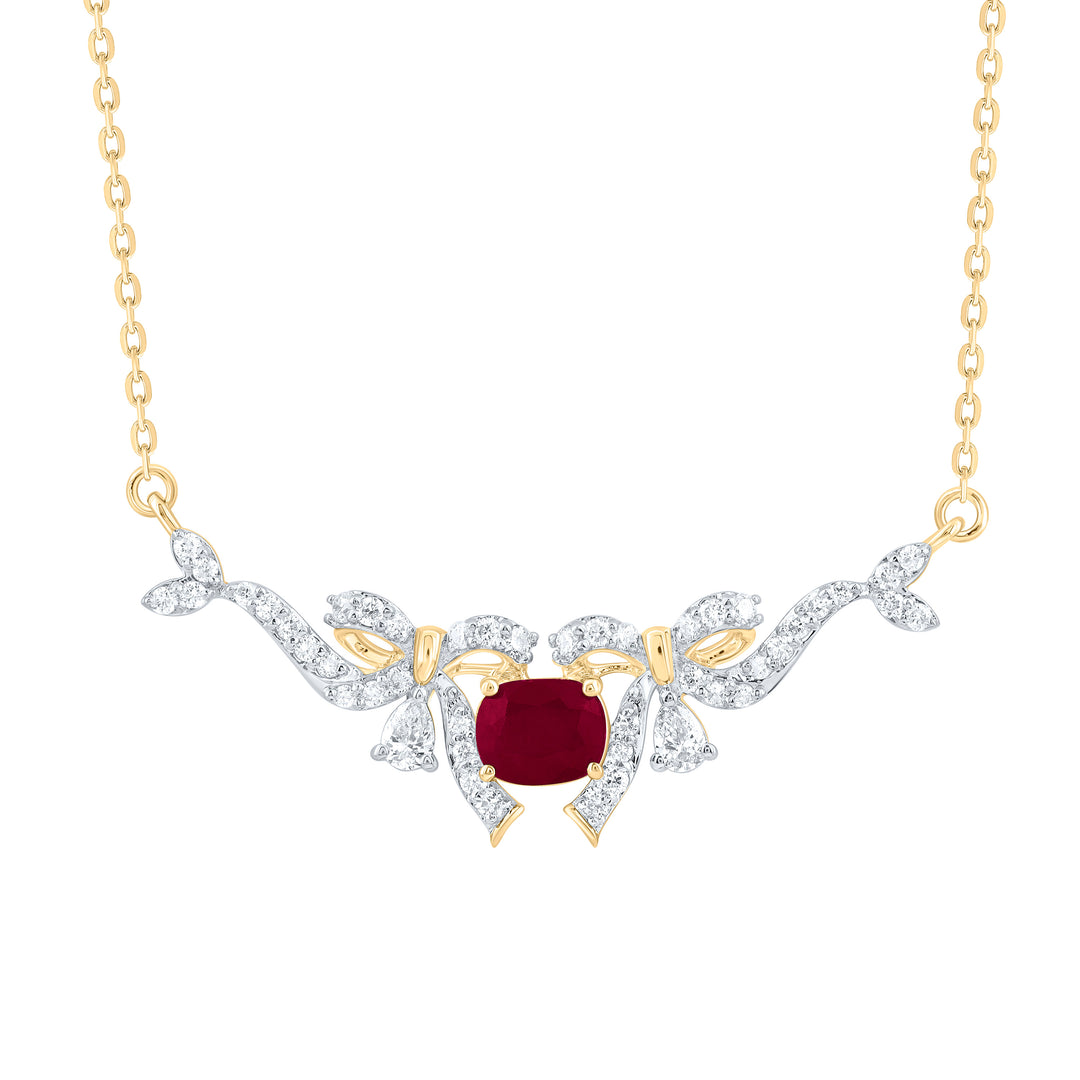 1/3CTW-NAT DIA ANA M 5X4MM-CU-RU NAT GEM BOW NECKLACE(18 INCH) Daisy Joyeria