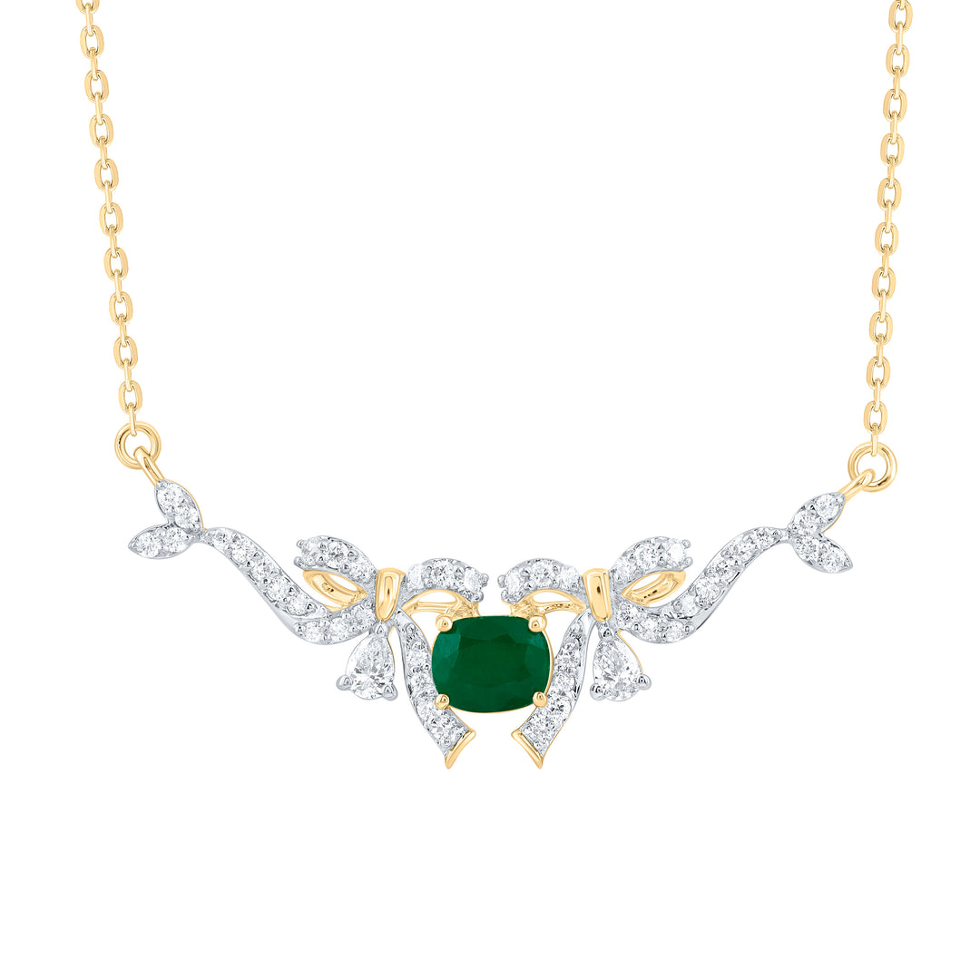 1/3CTW-NAT DIA ANA M 5X4MM-CU-EM NAT GEM BOW NECKLACE(18 INCH) Daisy Joyeria