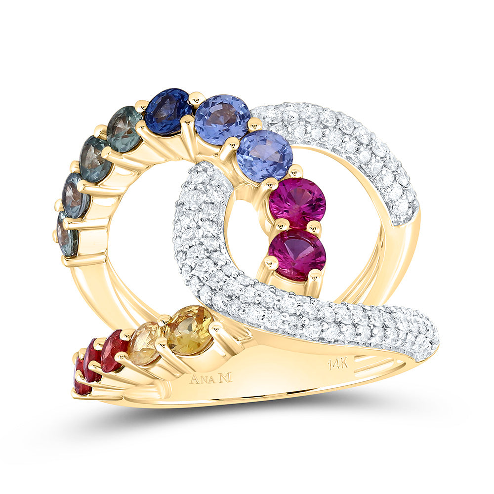 3/4CTW-NAT DIA ANA M 2 1/5CT-RD-NAT GEM MULTI CLR SAPPHIRE RING Daisy Joyeria