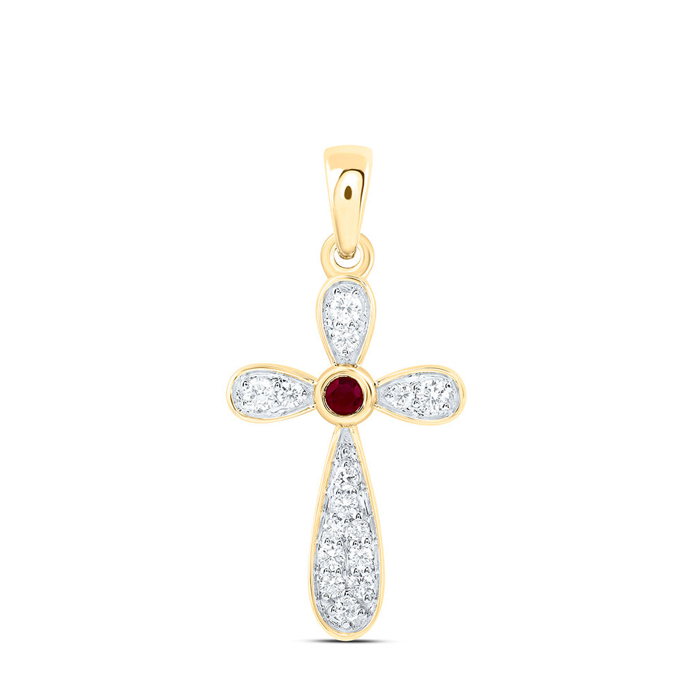 1/5CTW-NAT DIA ANA M 2.20MM RD-RUBY NAT GEM CROSS PENDANT Daisy Joyeria