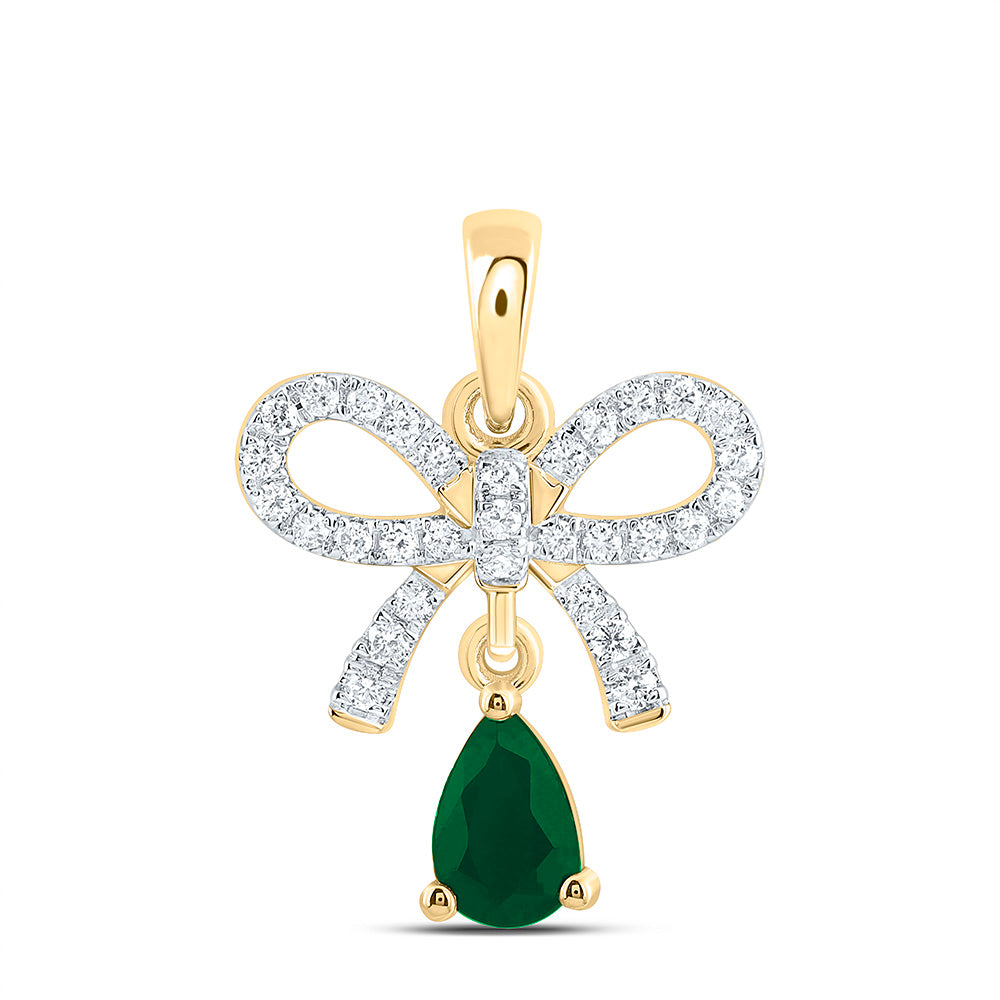 1/6CTW-NAT DIA ANA M 6X4MM-PS-EM NAT GEM BOW  PENDANT Daisy Joyeria