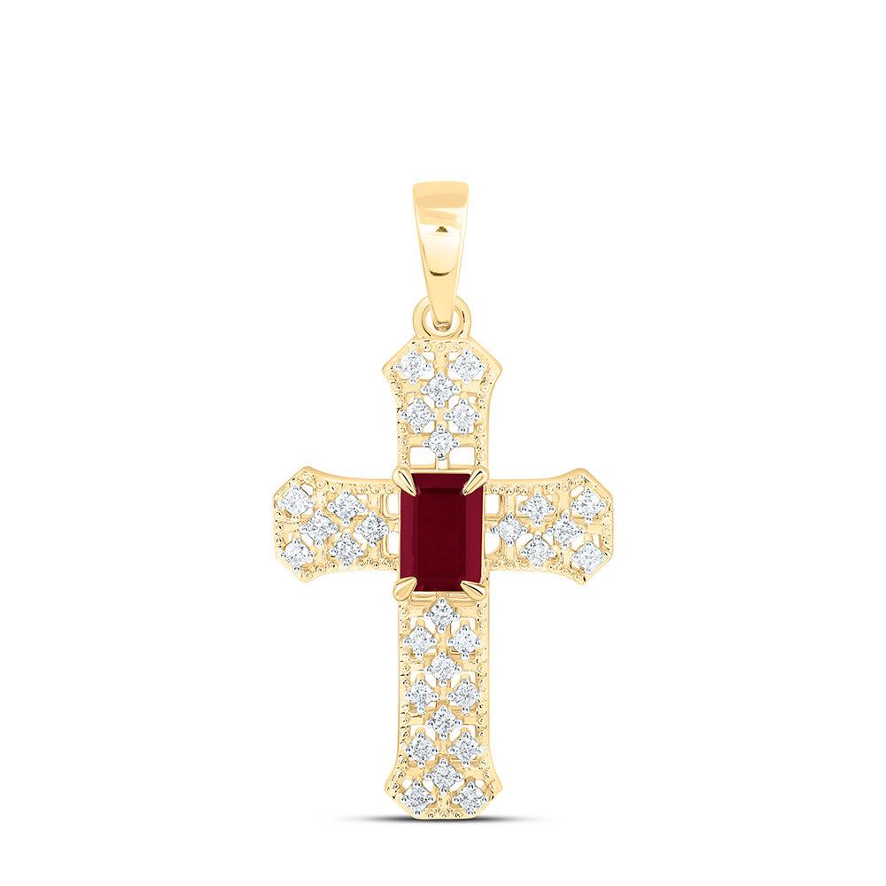 1/4CTW-NAT DIA ANA M 6X4MM EM-RU NAT GEM CROSS PENDANT Daisy Joyeria
