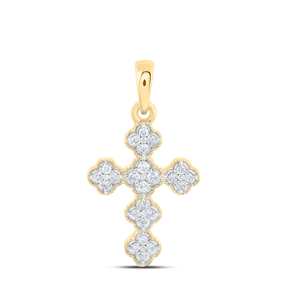 1/8CTW-NAT DIA CN FASHION CLOVER CROSS PENDANT Daisy Joyeria