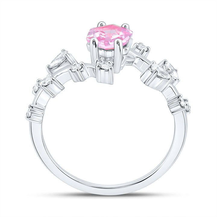 1/3CTW-NAT DIA ANA M 6.5X5.6MM HEXAGON-PINK SAPP NAT GEM RING Daisy Joyeria