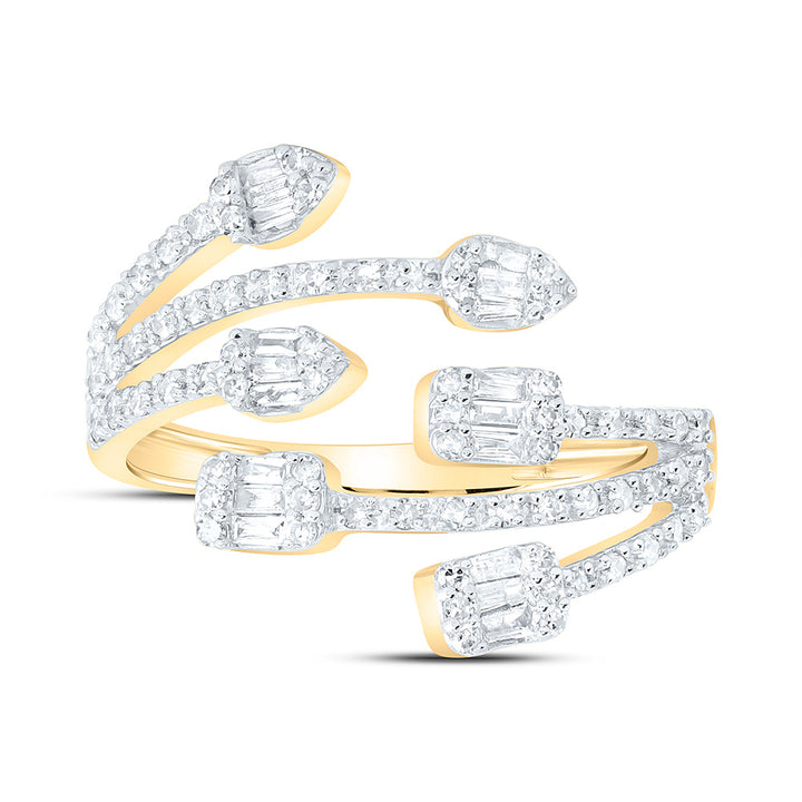 3/8CTW-NAT DIA NK FASHION PEAR EMERALD CUFF RING Daisy Joyeria