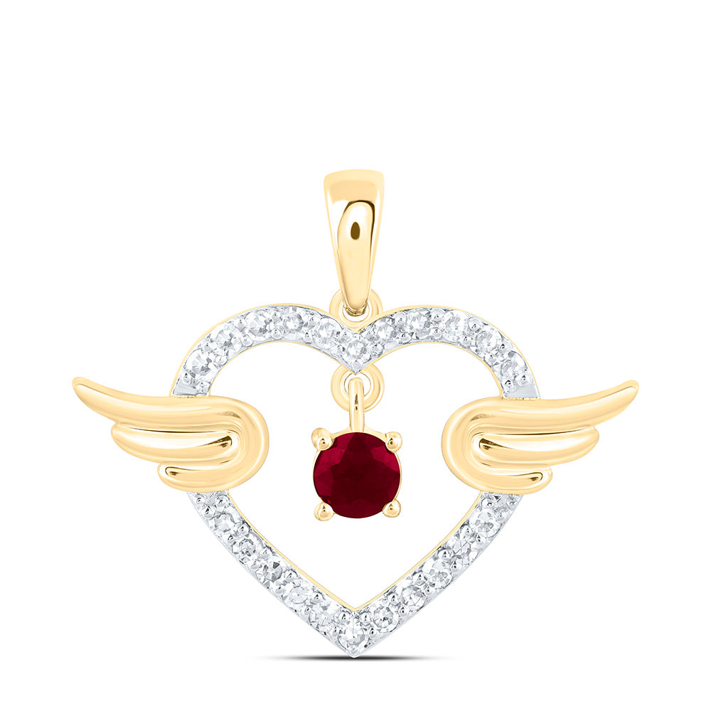 1/10CTW-NAT DIA NK 2.90MM RD-RU NAT GEM HEART WINGS PENDANT Daisy Joyeria