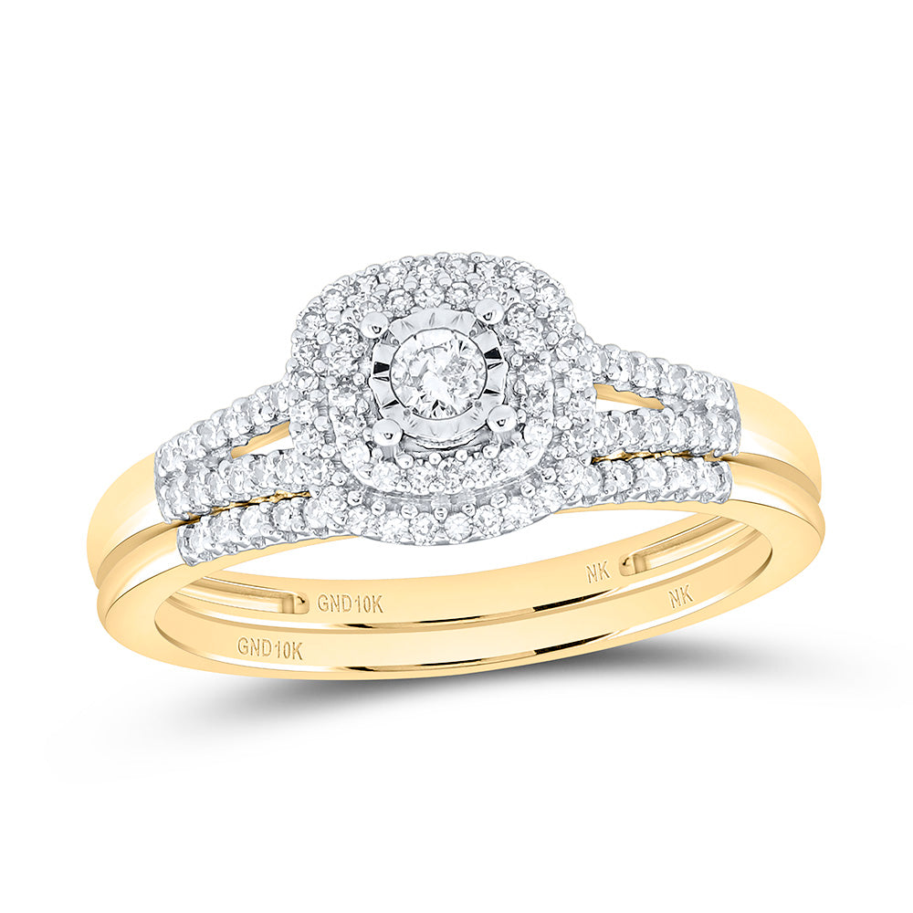 1/4CTW-NAT DIA NK FASHION DOUBLE HALO BRIDAL SET Daisy Joyeria