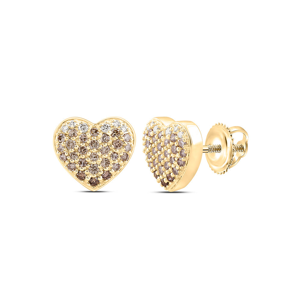 1/2CTW-NAT DIA NK FASHION COGNAC NATURAL HEART EARRING Daisy Joyeria