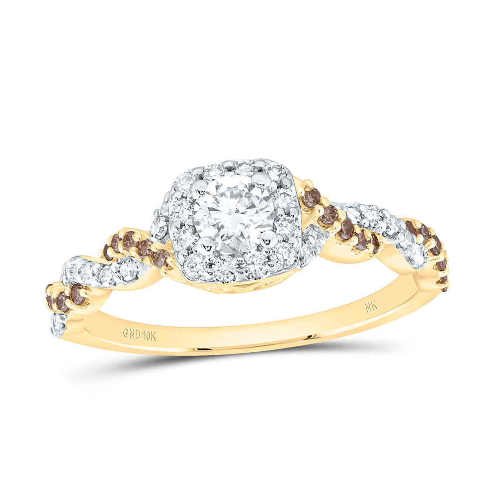 5/8CTW-NAT DIA NK 1/4CT-CRD FASHION COGNAC NATURAL CUSHION RING Daisy Joyeria