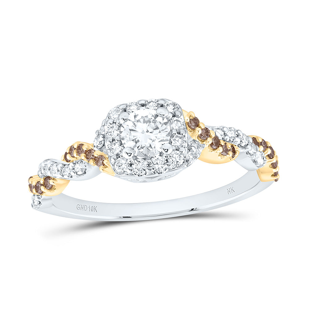 5/8CTW-NAT DIA NK 1/4CT-CRD FASHION COGNAC NATURAL CUSHION RING Daisy Joyeria