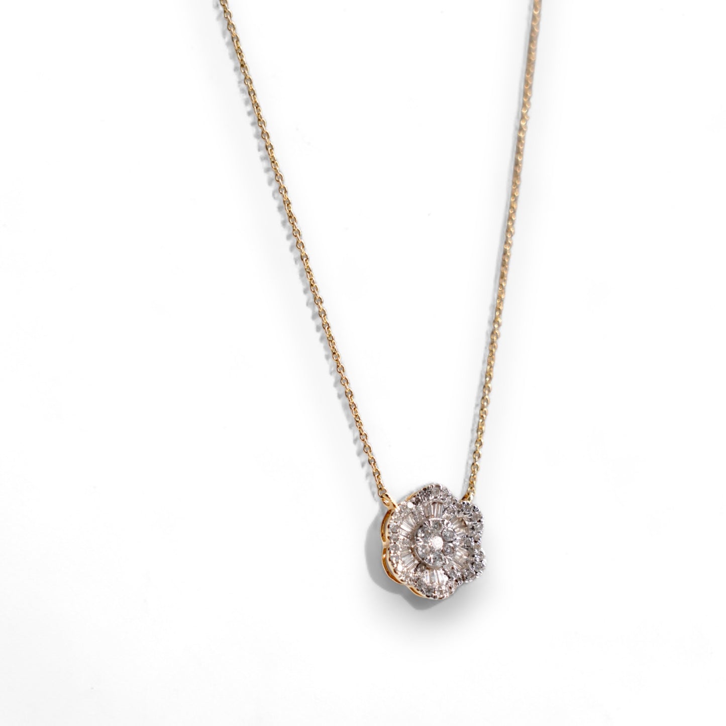 14K flower diamond necklace