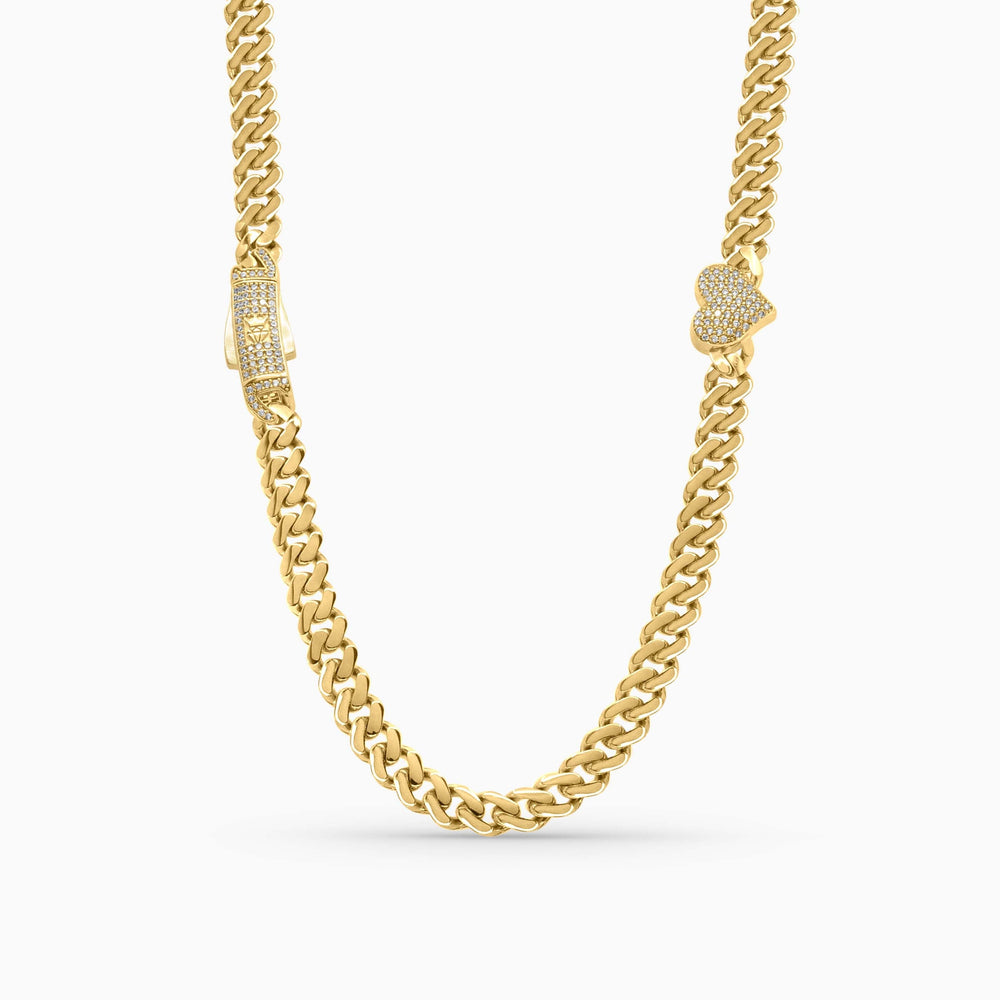 Cadena Cubana Hallow con Corazones Pavé en Oro 10K Daisy Joyeria