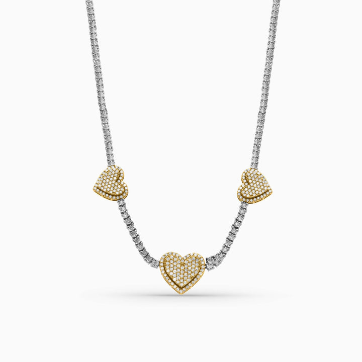 Cadena Tennis con Corazones Diamantados Pavé en Oro 10K Daisy Joyeria